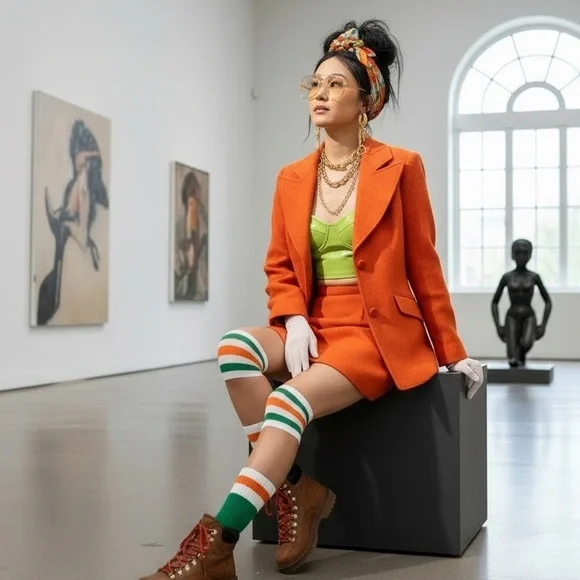 Vintage 60s Mod Orange Wool Skirt Suit Set Blazer Jacket Tailored Small - Picture 2 of 13